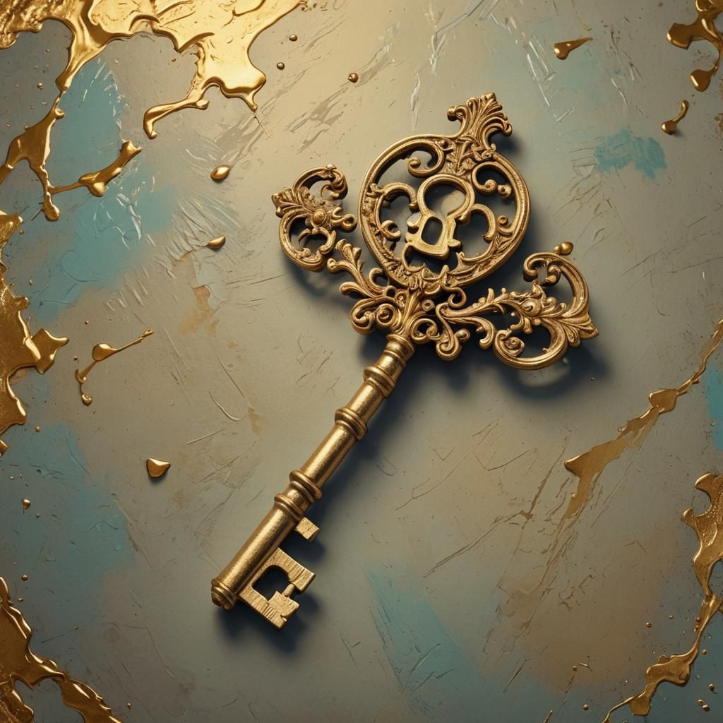 Antique Gold Key in Hyperrealistic Splash Art