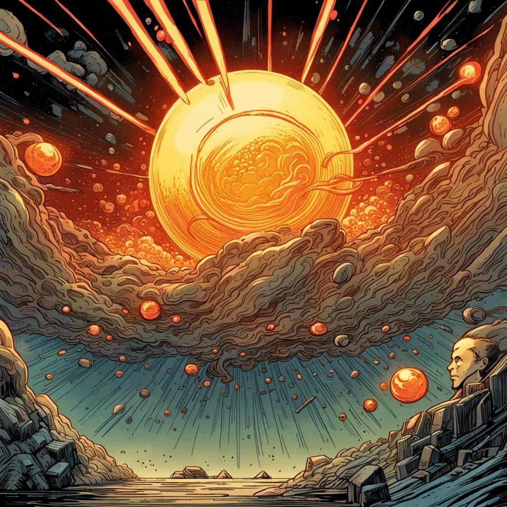 Fiery Sun Erupts in Comic Book Art Style
