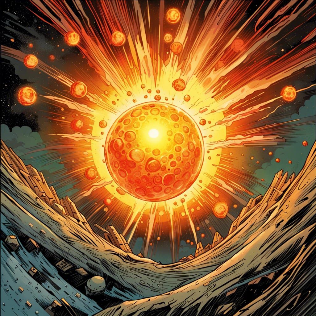 Fiery Sun in Comic Book Art Style