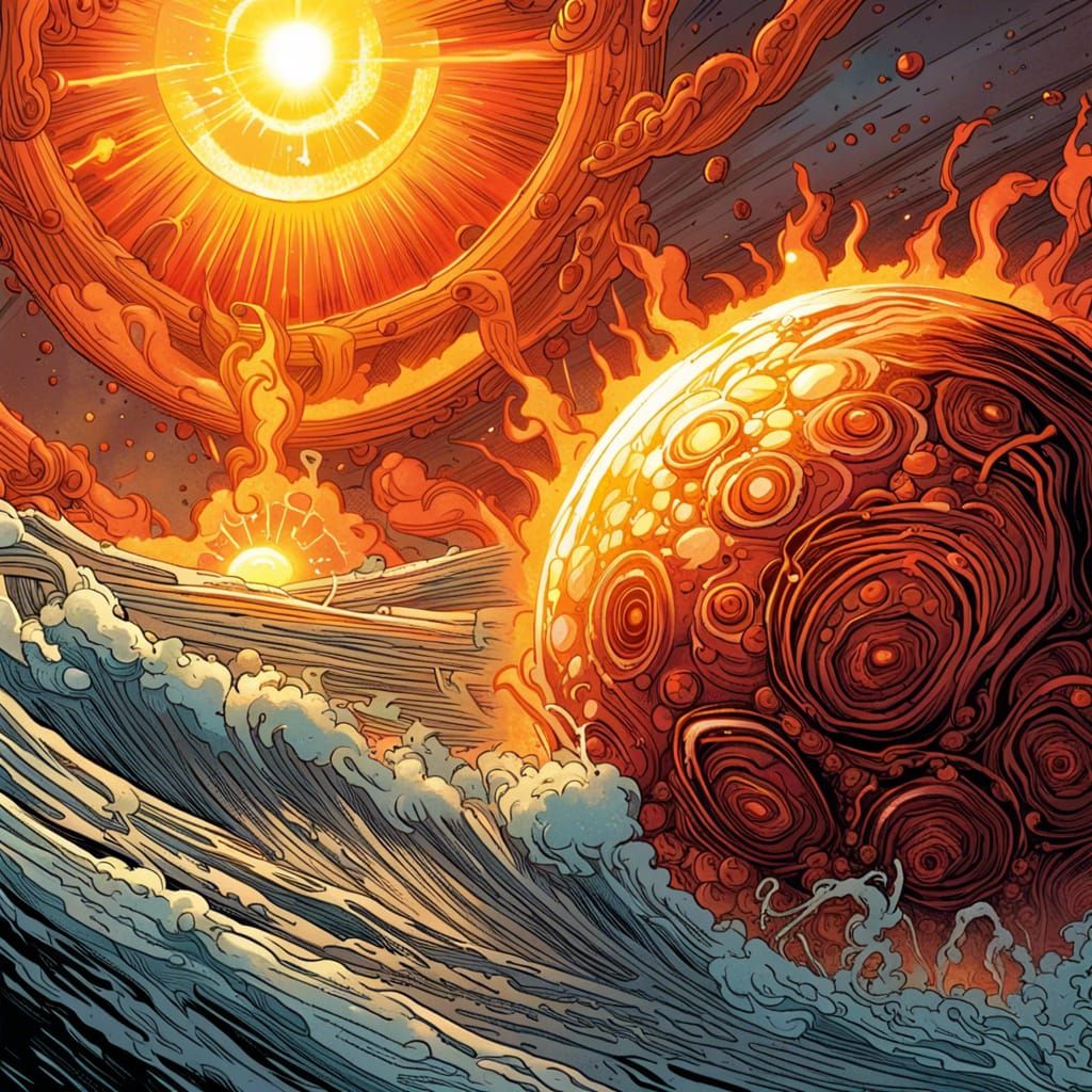 Fiery Sun in Comic Book Style