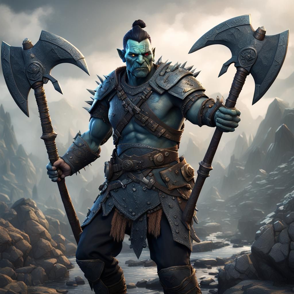Half-Orc Soldier with Axe: Fantasy Concept Art