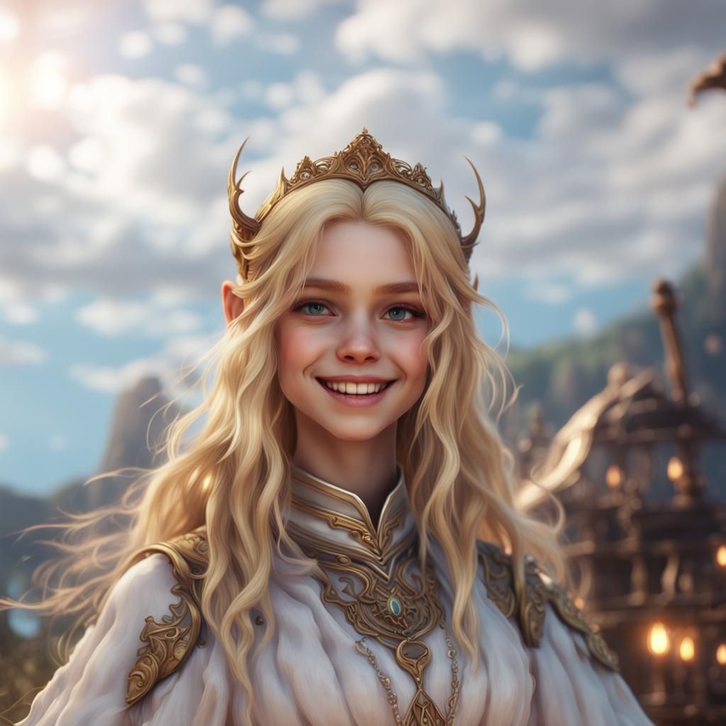 Radiant Blonde Girl: Detailed Matte Painting