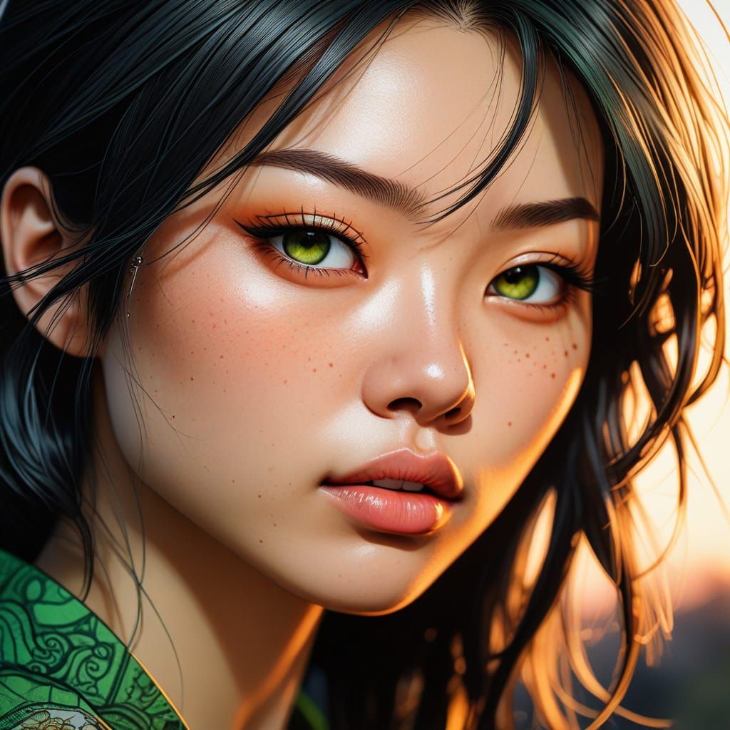 Ethereal Young Geisha in Sunset Glow