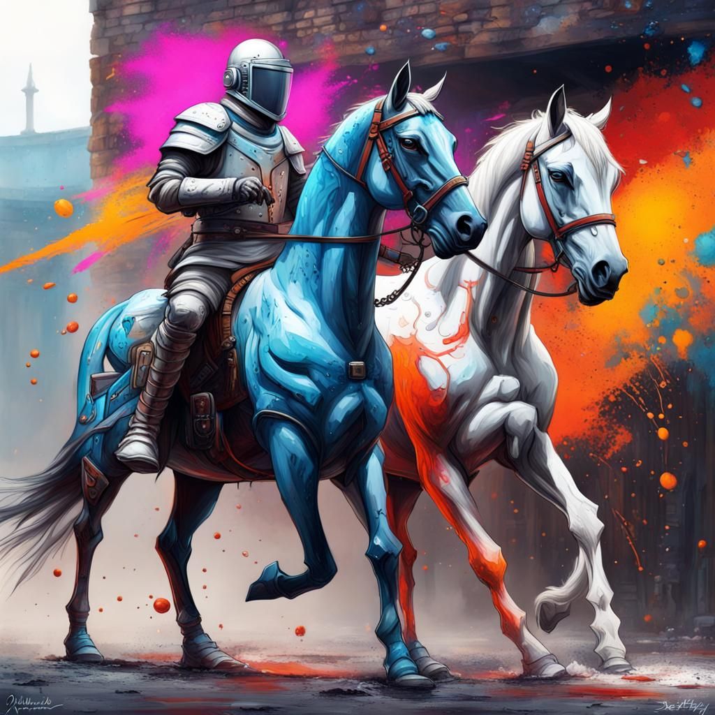 Medieval Knight in Sci-Fi Graffiti Art Style