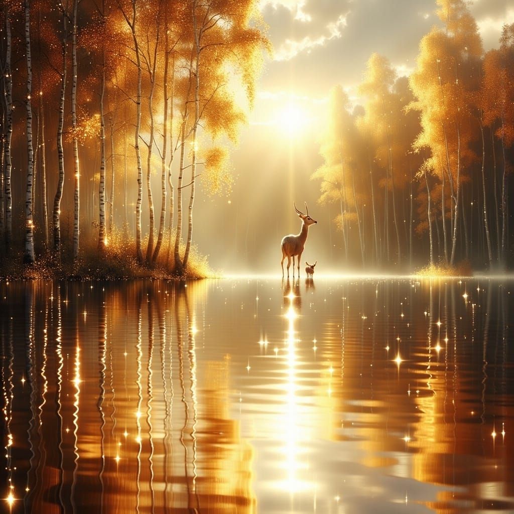 <lora:Exquisite Flux:1.9>
Impressionist landscape painting. Medium shot. Calm, smooth lake surrounded by bright autumn t...