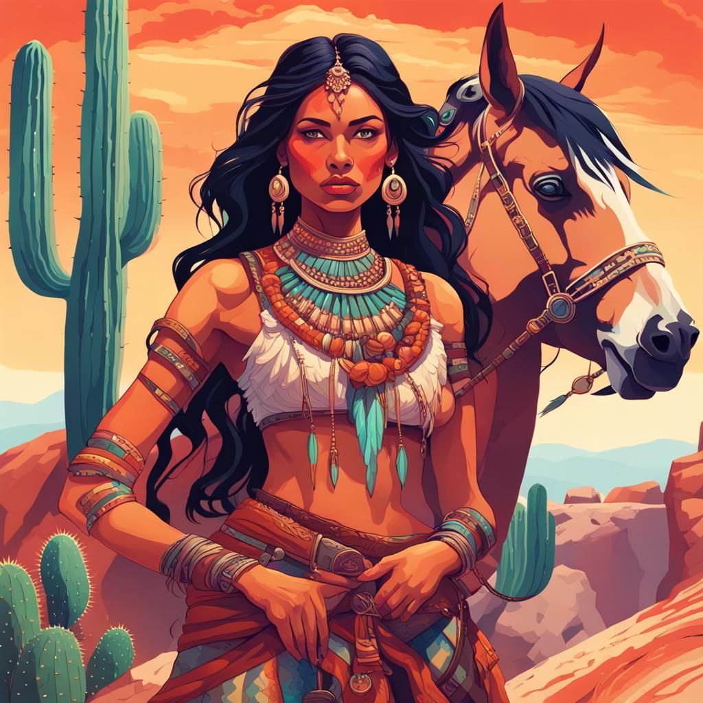 Indian Warrior Woman in Neo-Traditional Style