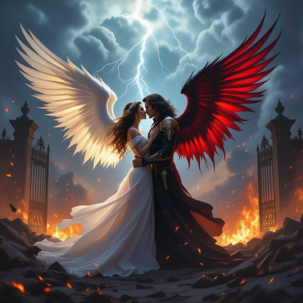 Angel and Demon's Forbidden Love Amid Celestial War