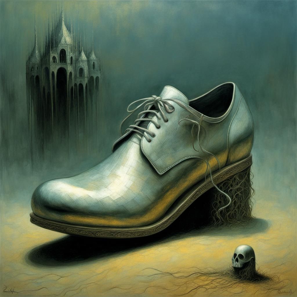 Silver Shoes in Dark Surrealist Style