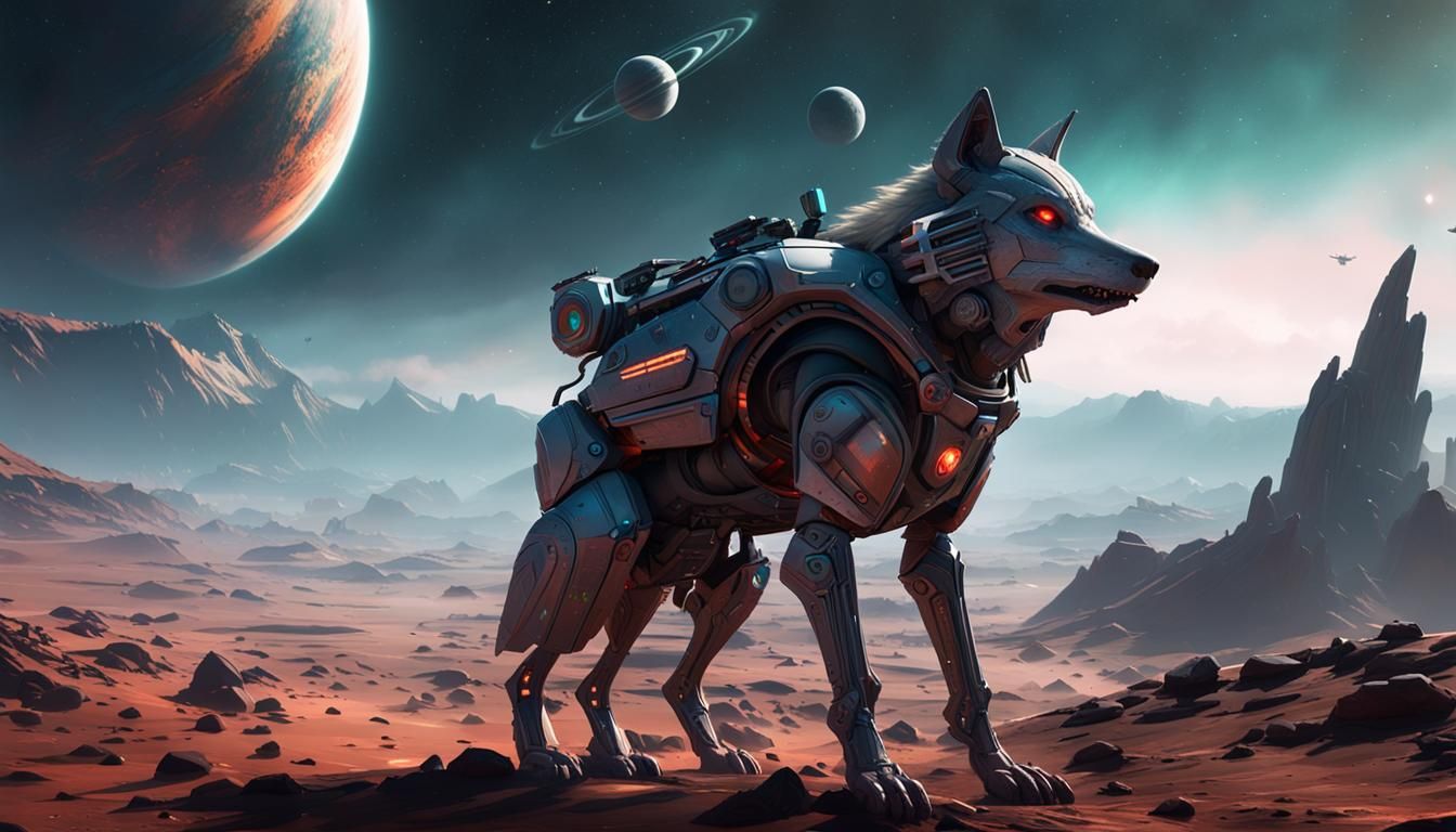 Futuristic Space Wolf Exploring Alien Planet