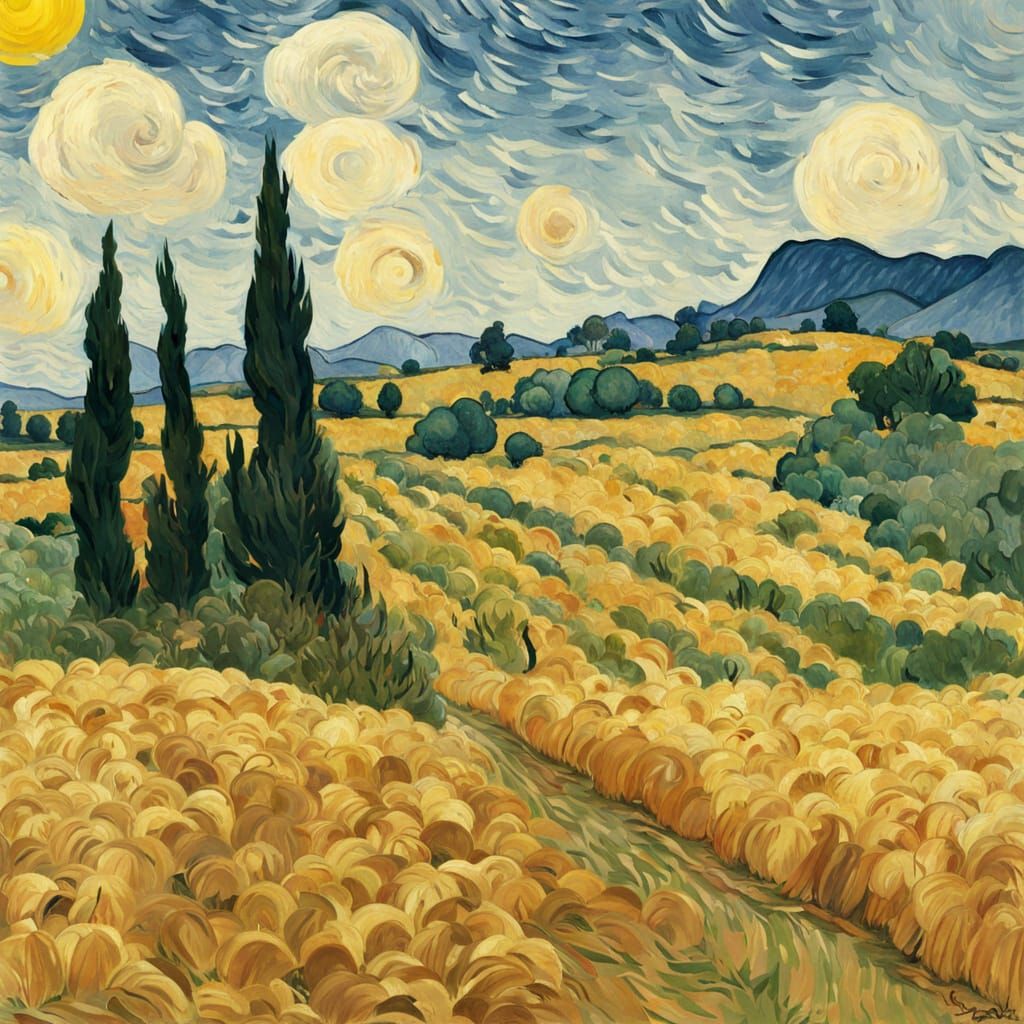 Vibrant Harvest Scene in Post-Impressionist Style