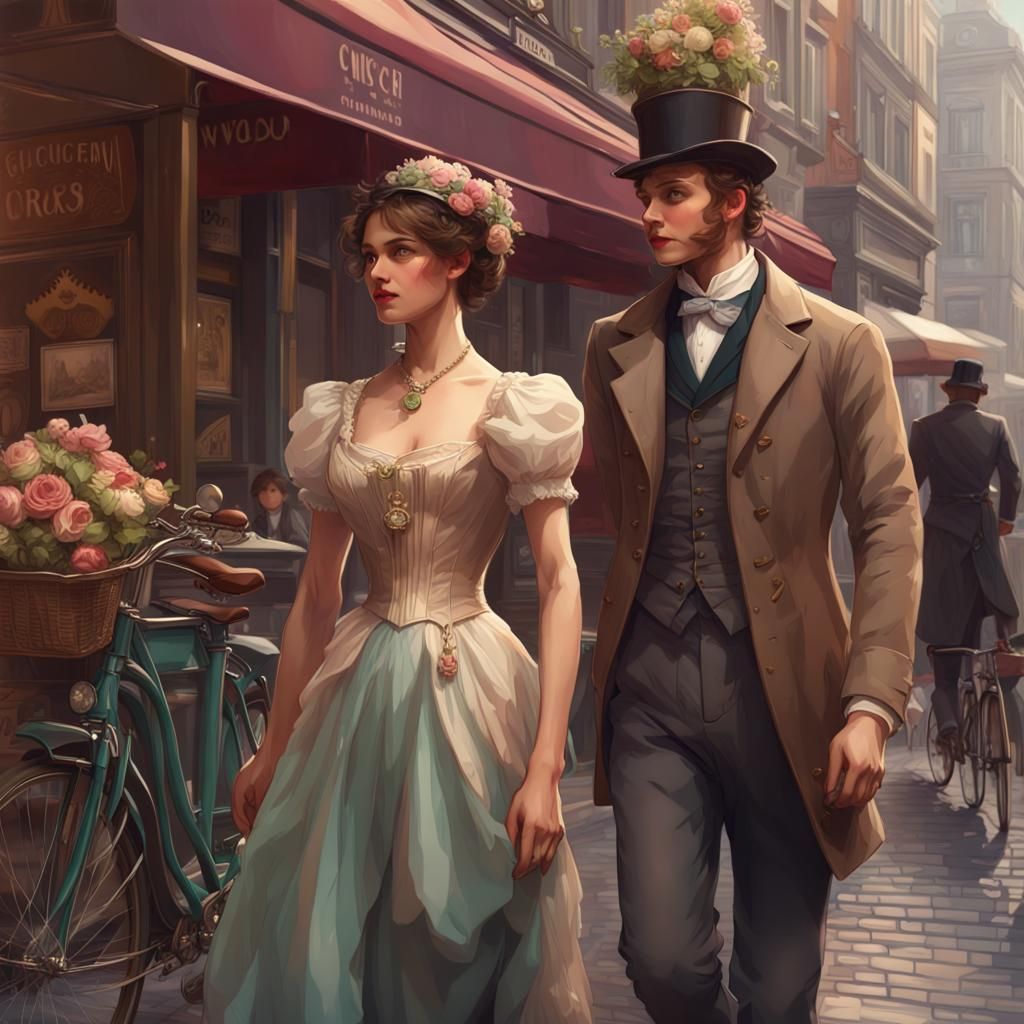 Regency Era Street Scene with Shops, Detailed Art