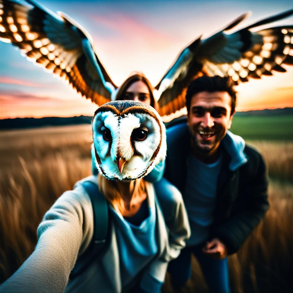 Angry Owl Photobombs Romantic Selfie at Sunset