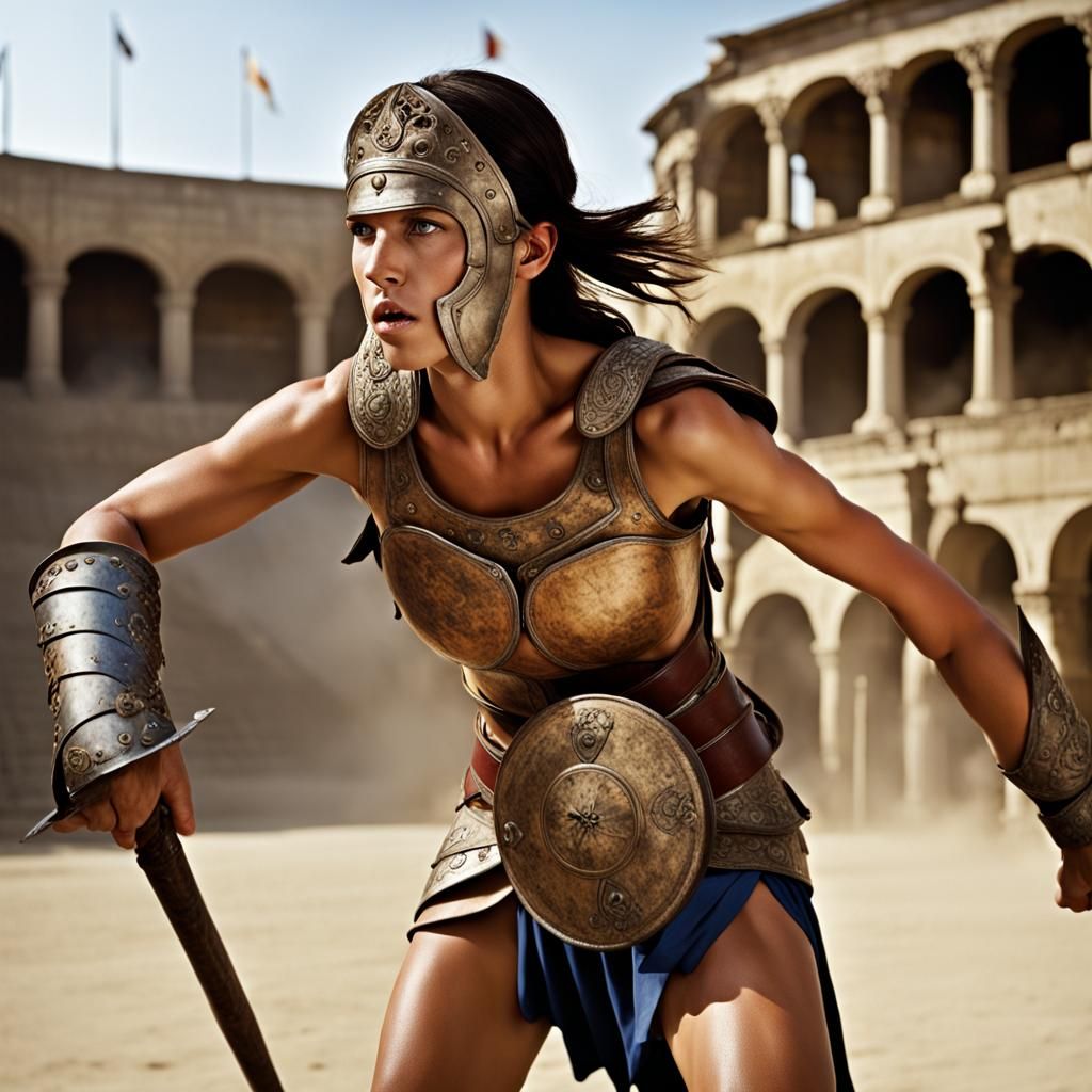 Gladiator Women Close-Up Portrait in Studio Lighting