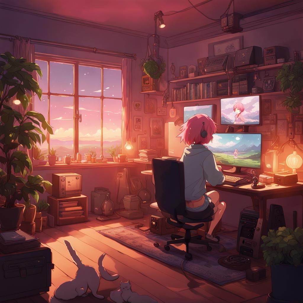 Cozy Gaming Room Interior in Studio Ghibli Style