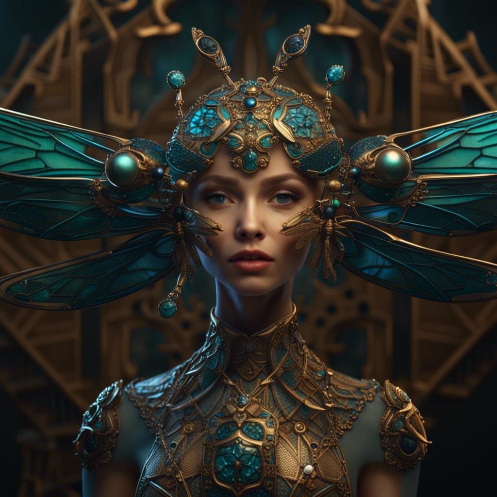 Dragonfly Woman Jewel Brooch in Detailed Matte Style