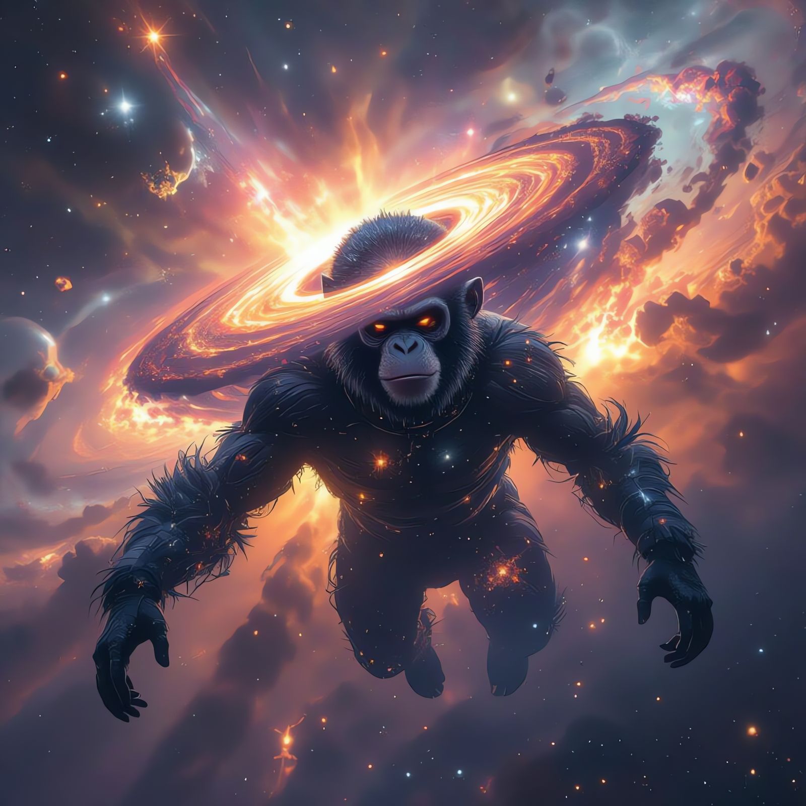 Space Monkey with Black Hole Head in NASA Style