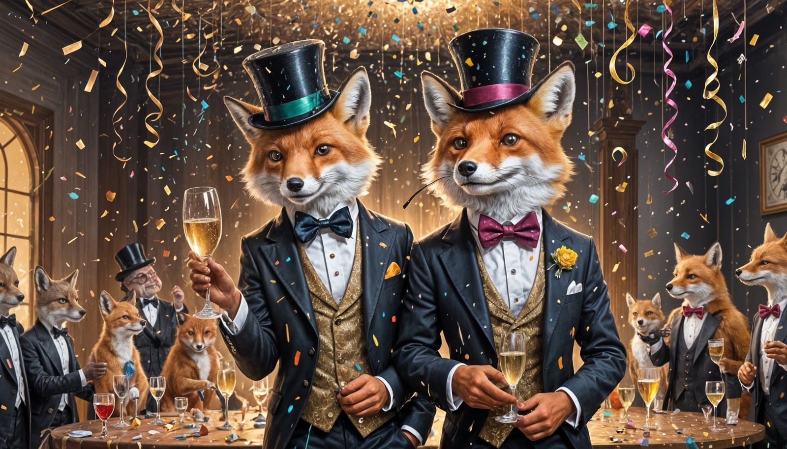 Dapper Fox Celebrates New Year's Eve Party With Animals