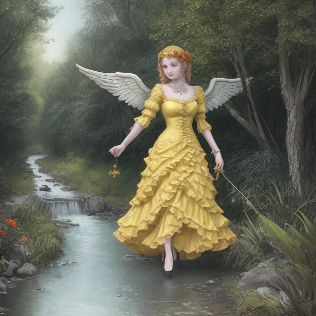 Vintage Gothic Angelic Figure by Stream