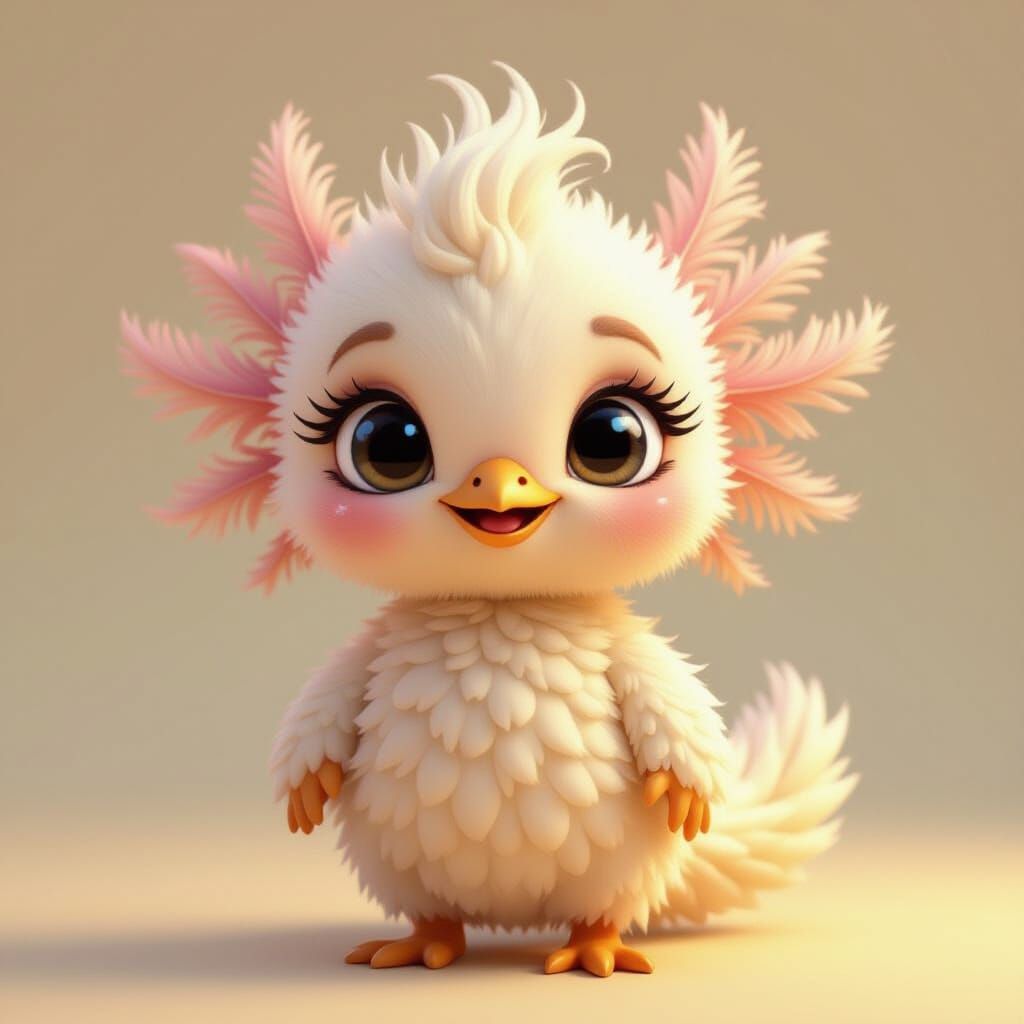 Shiny Golden Ostrich-Axolotl Hybrid Creature