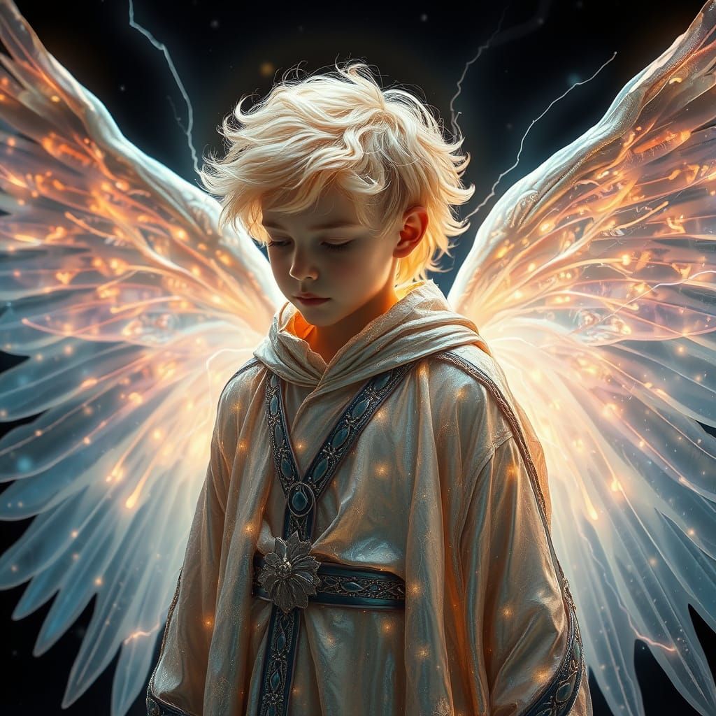 Ethereal Blond Angel Unfurls Celestial Wings in High Voltage...