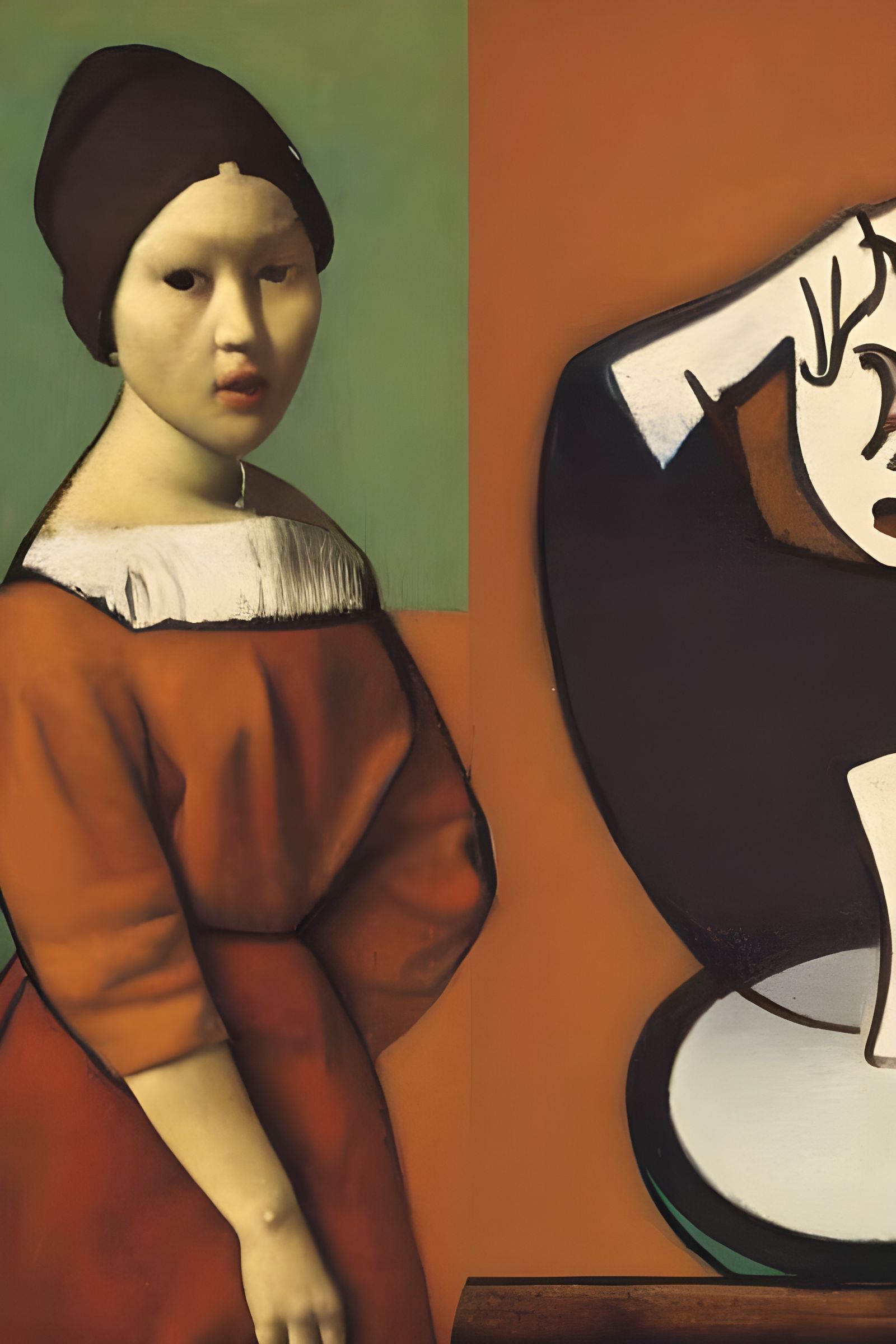 Scales on a Table in Vermeer and Picasso Styles