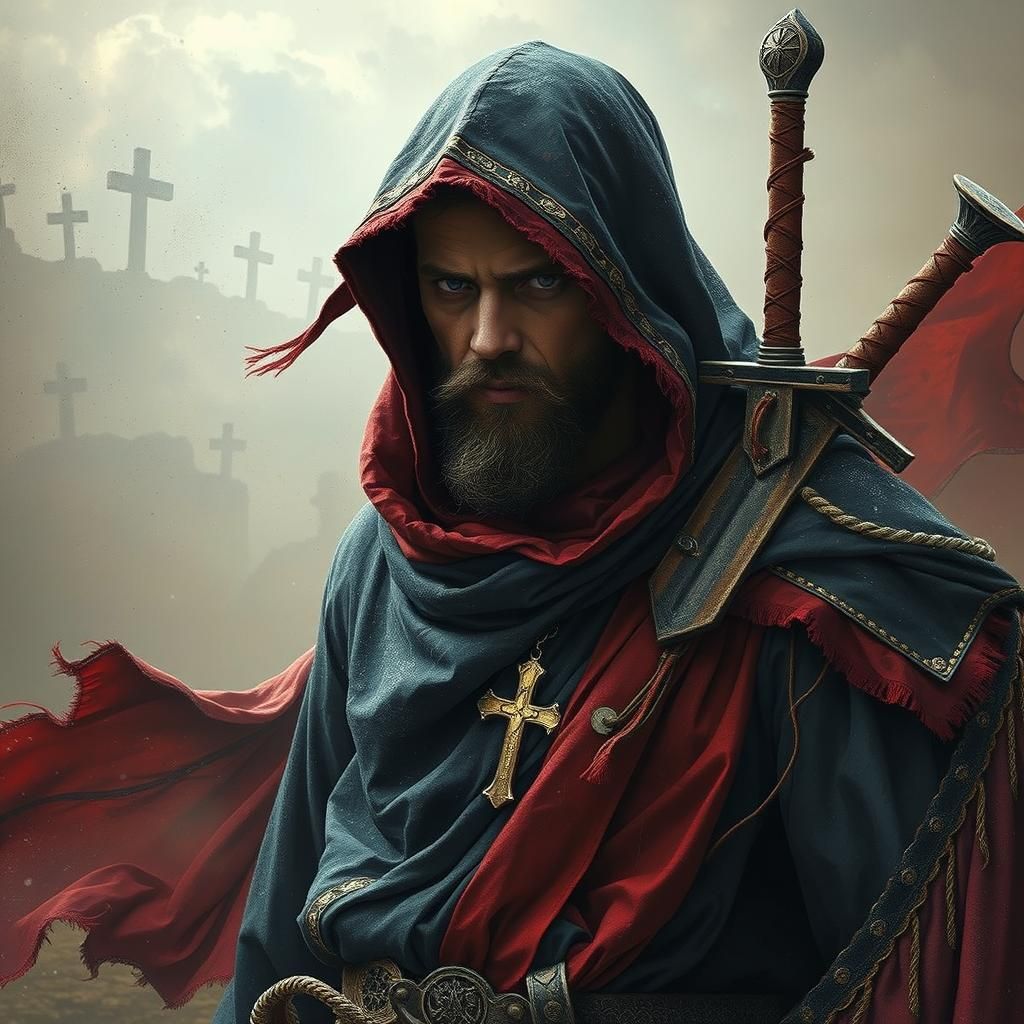 War-Torn Monk Walks Gothic Wasteland