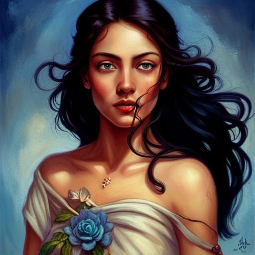 Dystopian Pocahontas Portrait in Art Nouveau Style