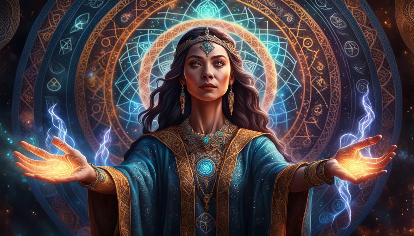 Sorceress Casting Spell in Hyperrealistic Digital Art