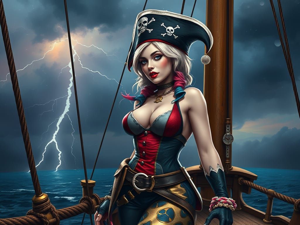 Harley Quinn as Pirate in Klimt-Inspired Splash Art