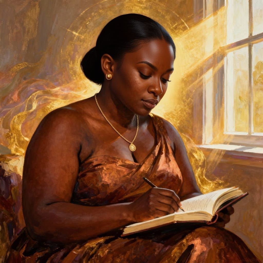 Black Woman Seeking Spiritual Growth Through Journaling
