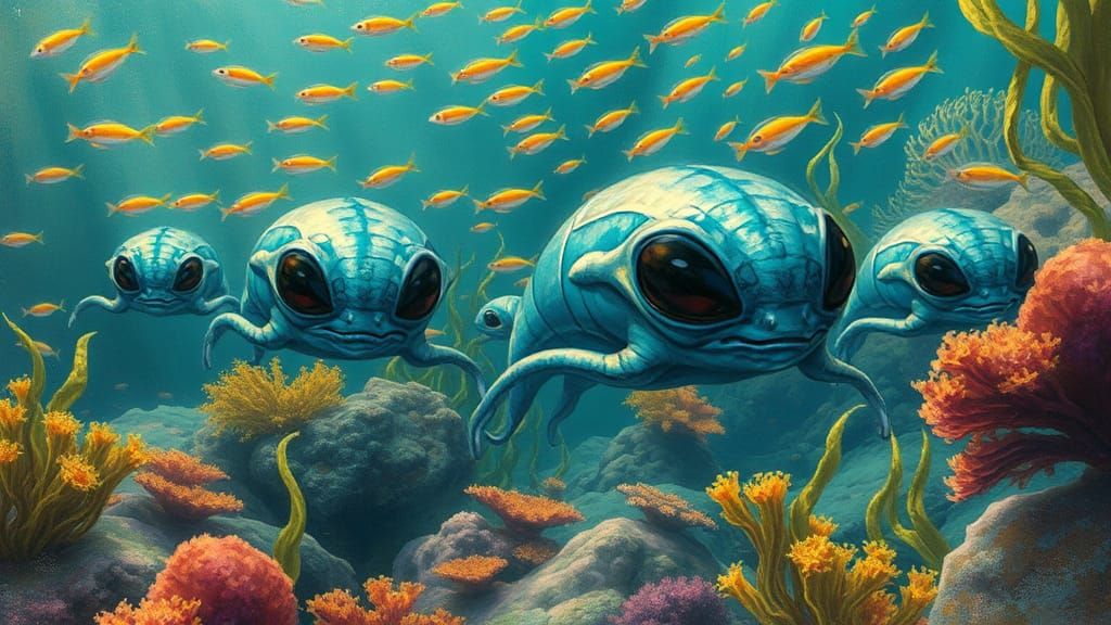 Marine Aliens in Oceanic Scene, Gurney Style