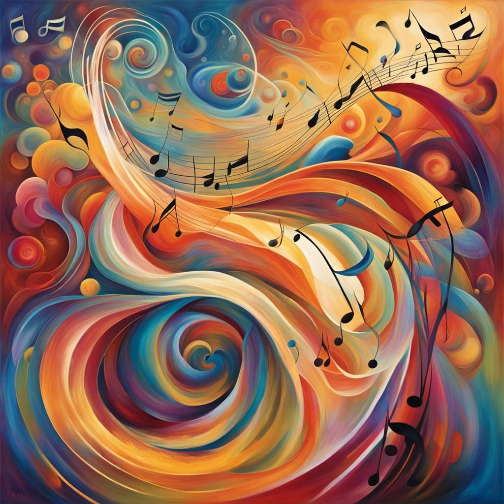 Abstract Music Landscape with Flowing Shapes and Colors