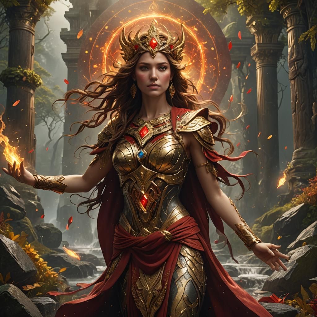 Goddess Rebecca of the Elements in Gold and Red