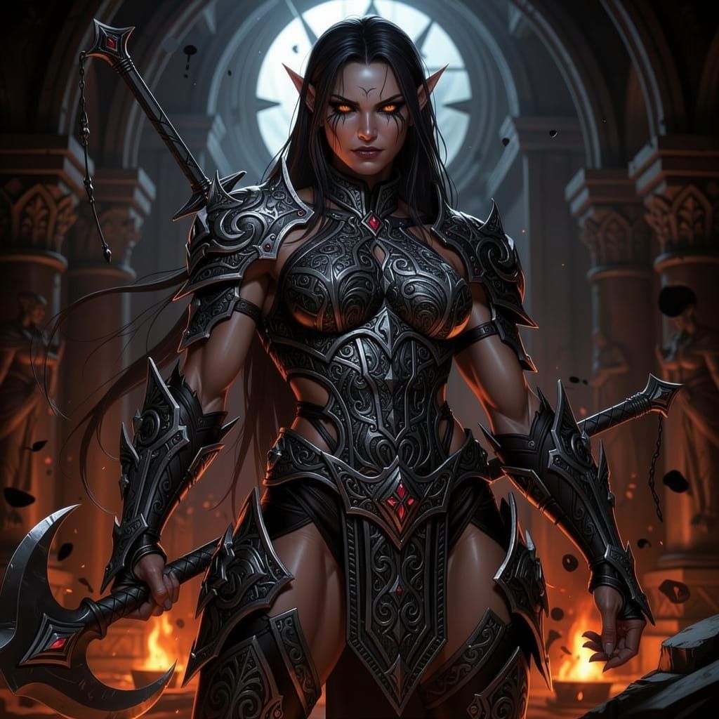 Dark Fantasy Drow Warrior Art
