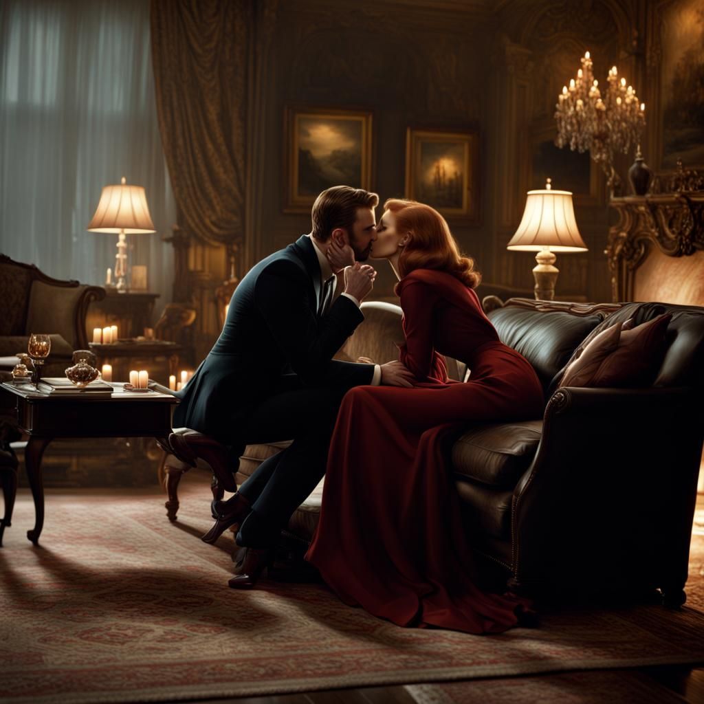 Evans and Chastain Share a Kiss