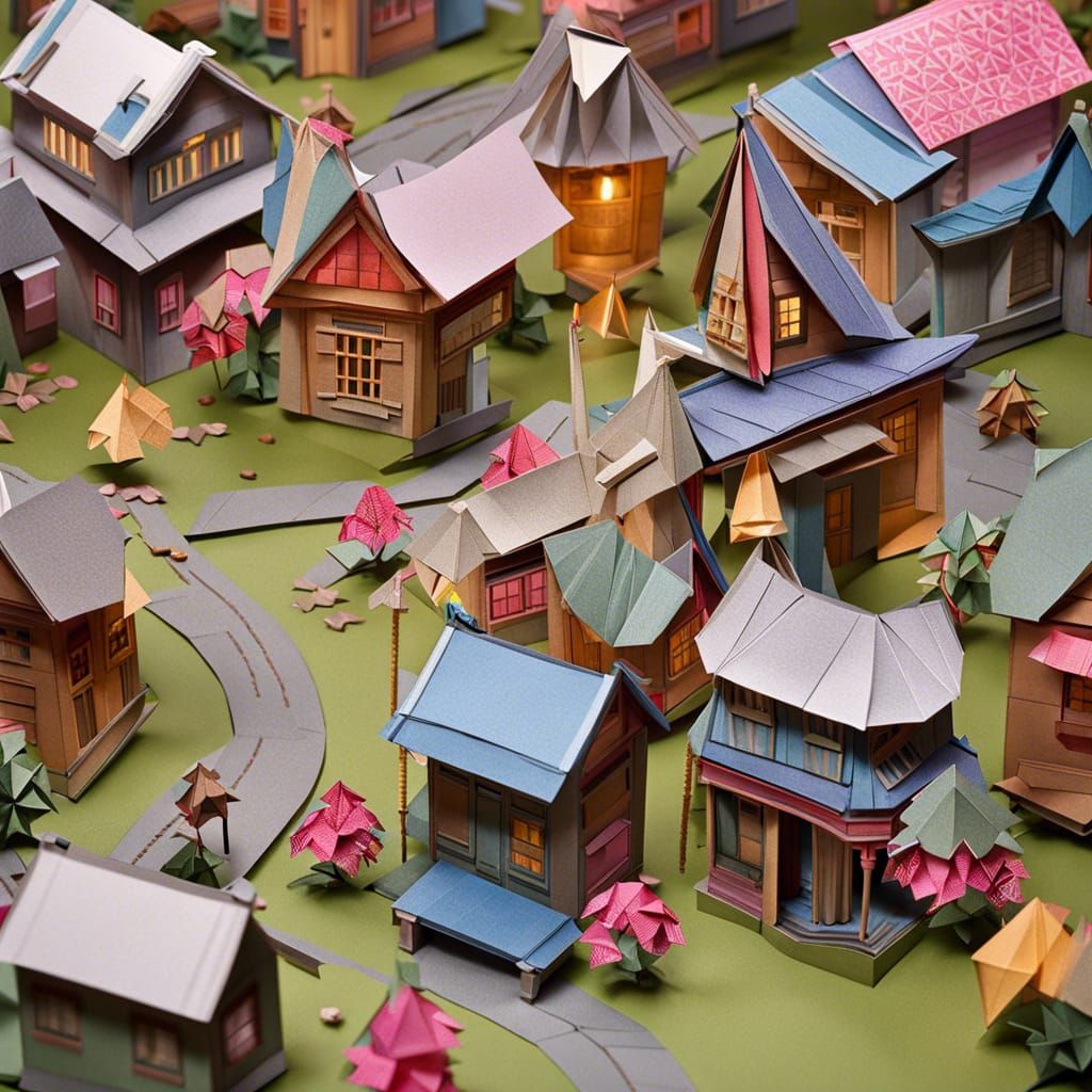 Origami tiny village
