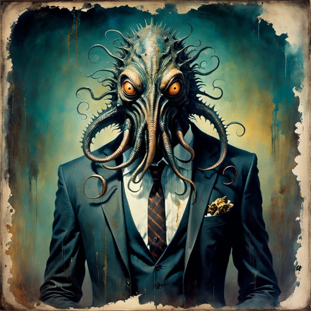 Surreal Lovecraftian Monster-Man Portrait in Suit