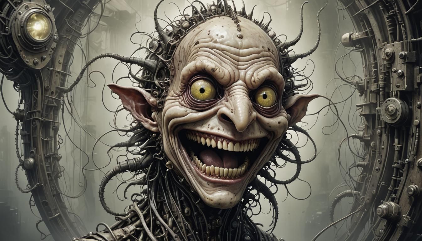 Dystopian Monkfish Grinning in Tim Burton Style