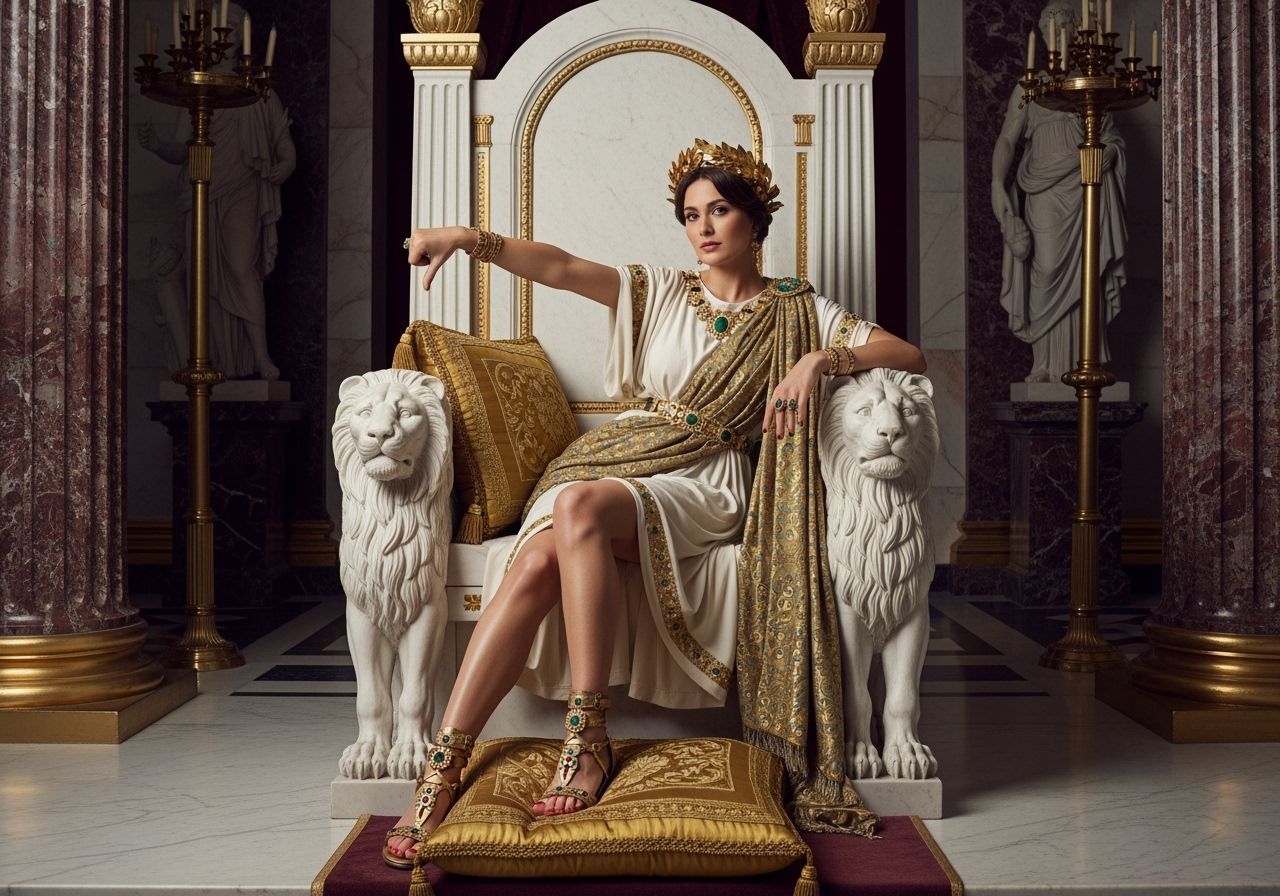 Roman Empress on Marble Throne in Royal Palace