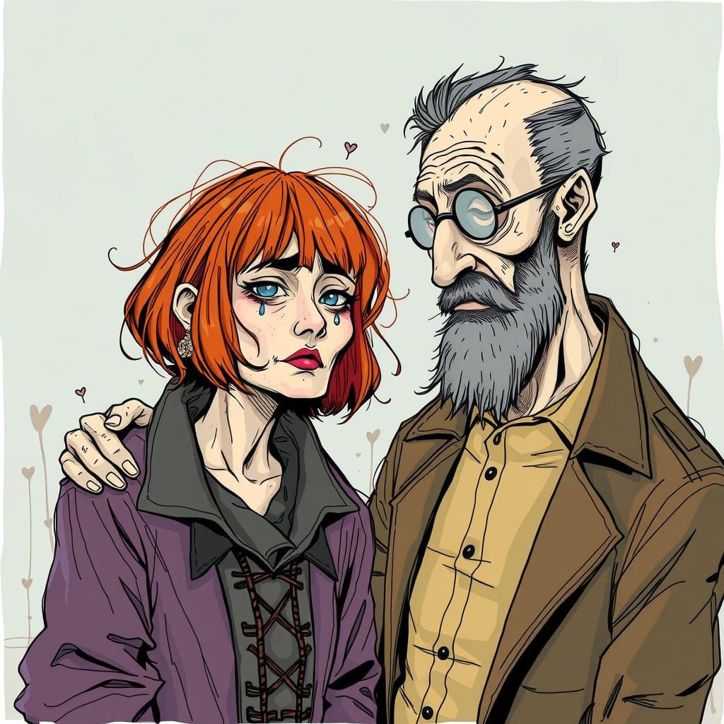 Surreal Sketch of Elderly Couple in Klimt Style