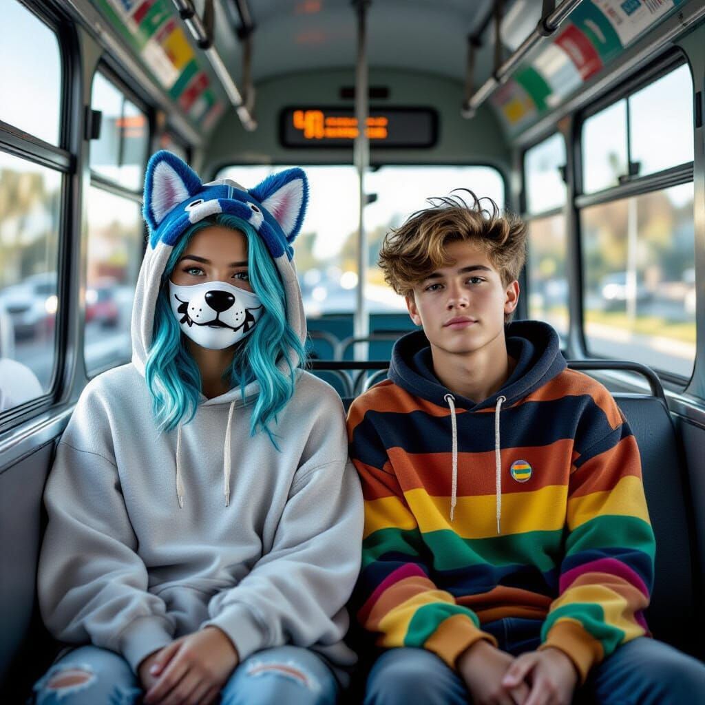 Teenagers on School Bus in Cinematic Style