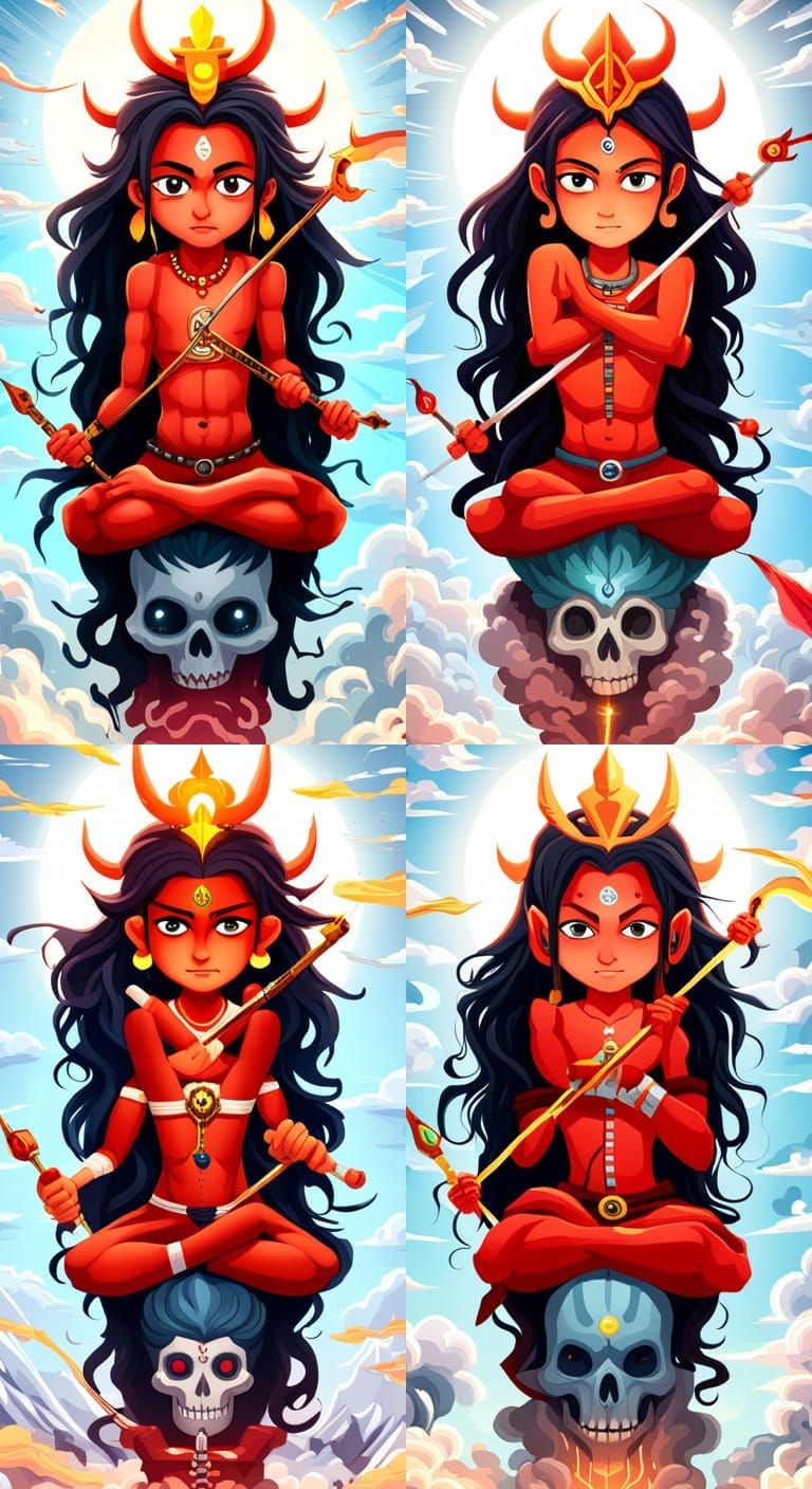 Chibi Anime Lord Shiva with Glowing Weapons