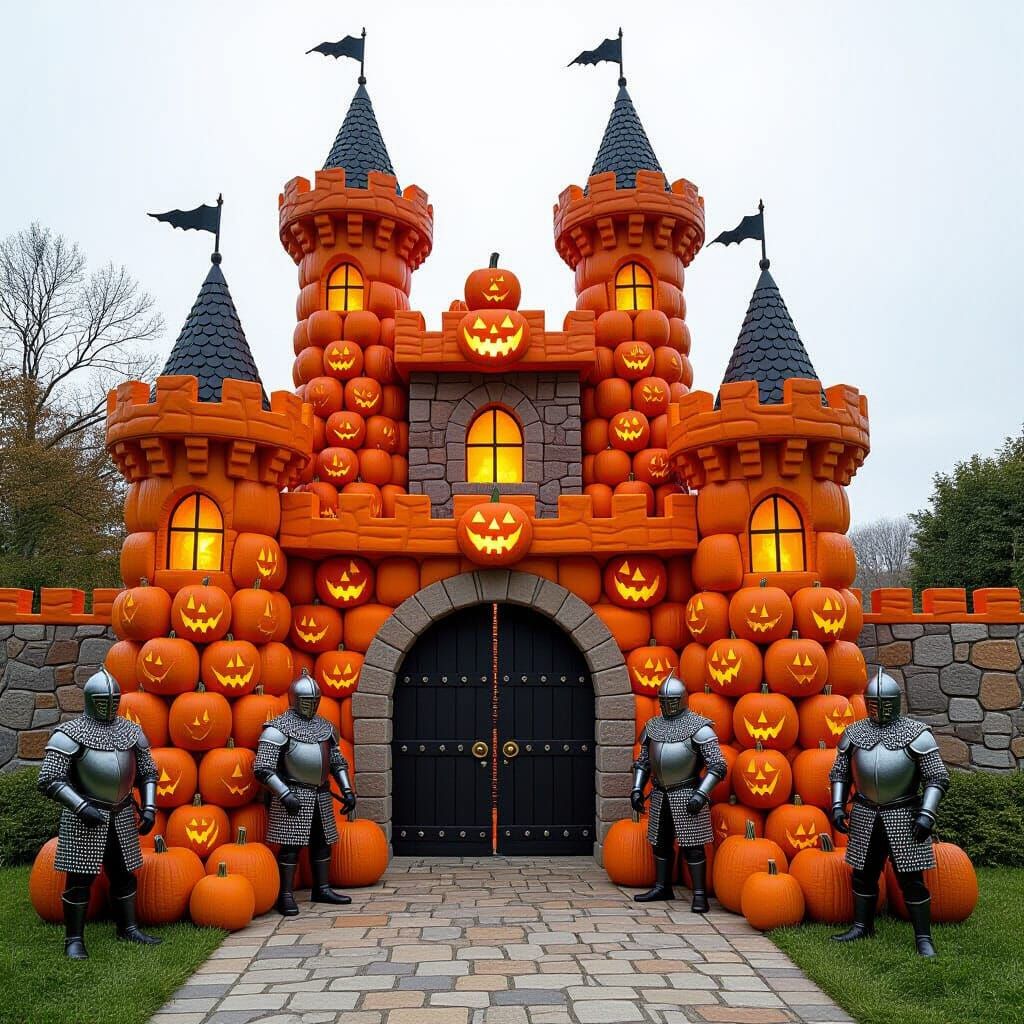 Halloween Pumpkin Castle with Seed Armor Guards