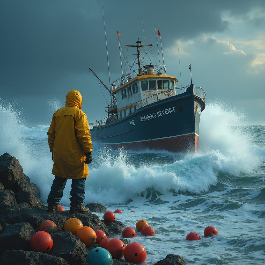 Rugged New England Lobsterman on Turbulent Sea