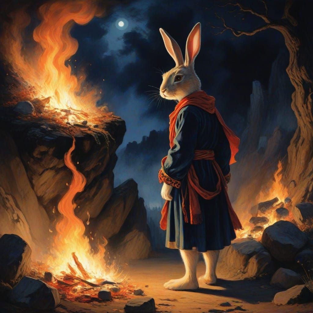 Cosmic Rabbit Dispels Darkness in Ominous Dreamscape