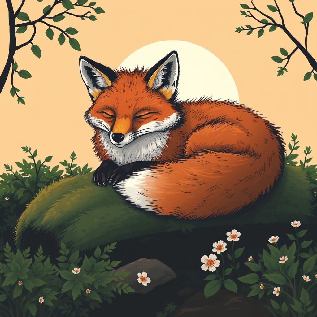 Peaceful Fox Resting in Lush Forest