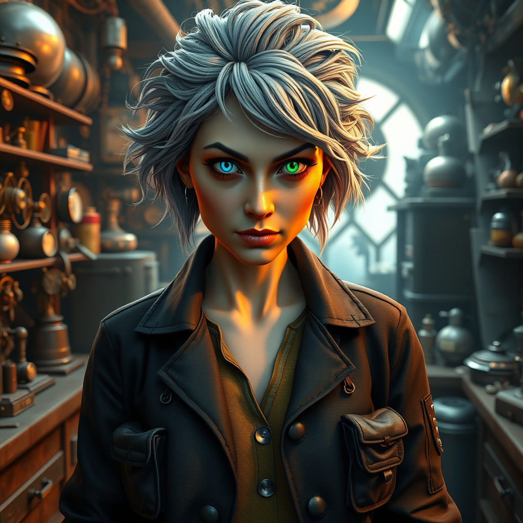 Mad Scientist in Lab with Heterochromia, Fantasy Art