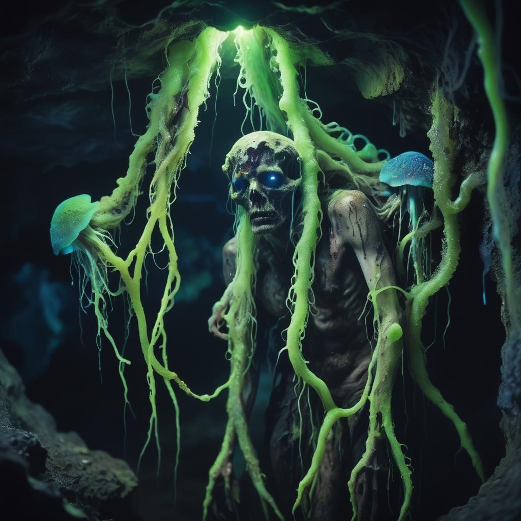 Bioluminescent Fungal Infection: A Dark Fantasy Close-Up