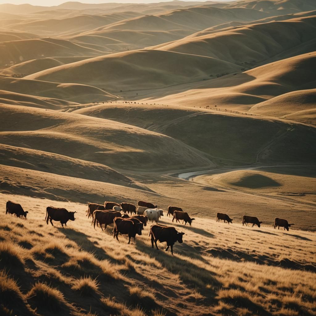 Cattle Run Through Golden Hour Western Landscape