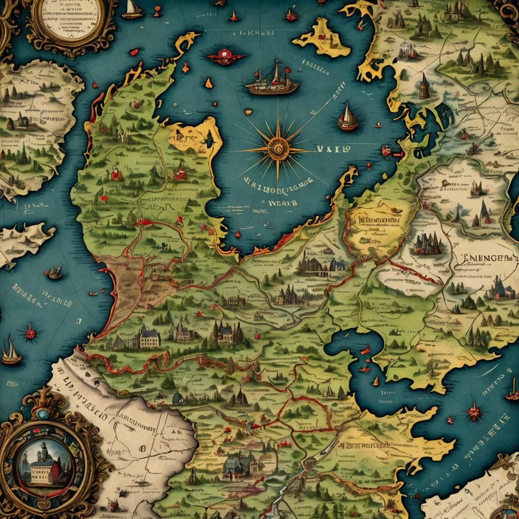 Fantasy Map of Napoleonic Netherlands in Art Nouveau Style